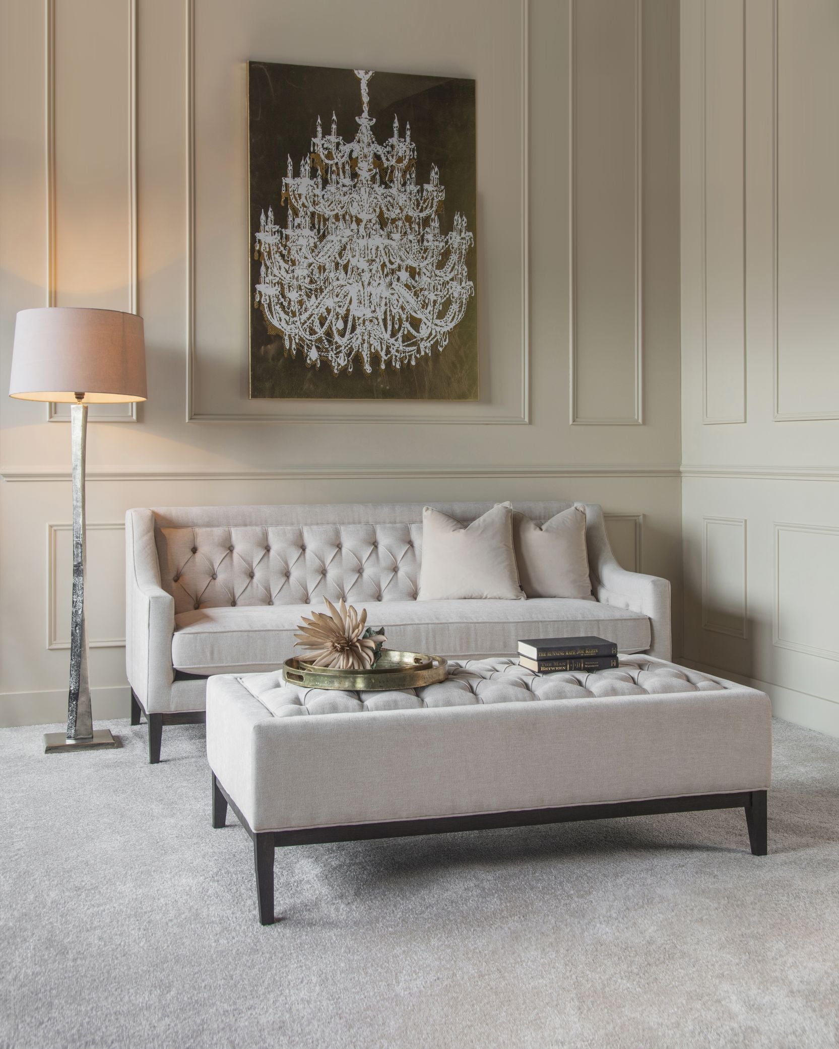 Theodore Buttoned Sofa in Ivory Fabric  | 3 Seater